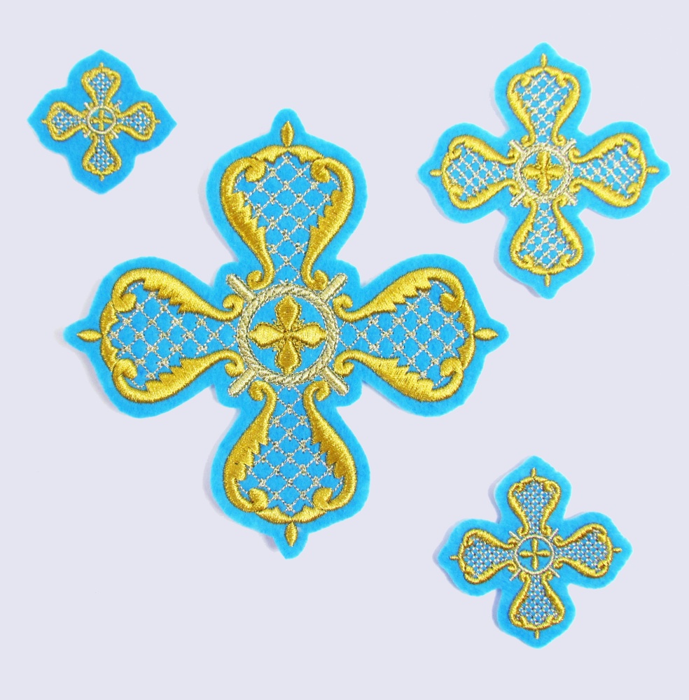 Набор крестов КАРЕТНЫЙ, архиерейский, голубой с золотом, 21 шт,