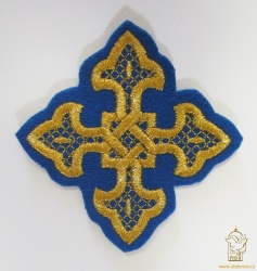 Крест 3 ВЯЗАНЫЙ, синий с золотом,8-9 см