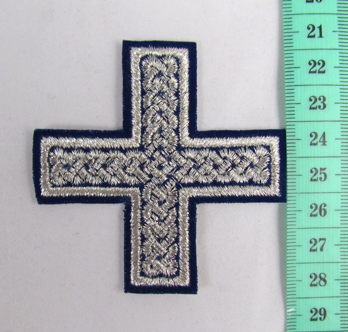 Крест 3 ПРЯМАЯ ПЛЕТЕНКА, синий с серебром,8-9 см