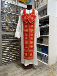 Епитрахиль + поручи, красная с золотом, вышитая, с сумочкой