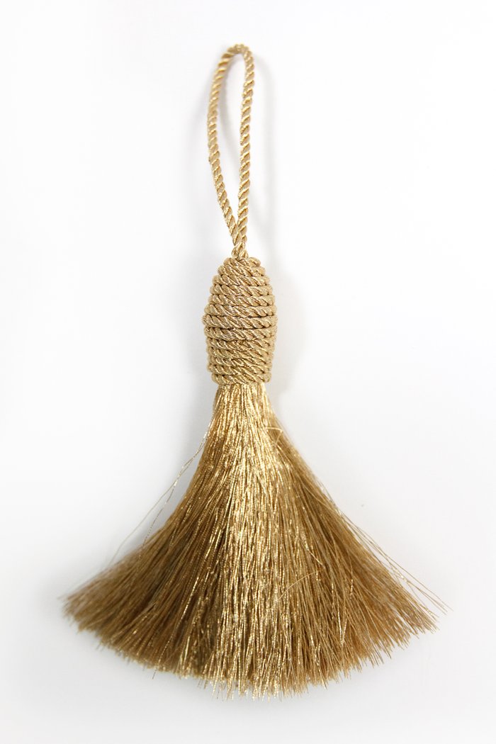 Кисть декоративная, золото, длина 10- 13 см, макушка - Ваза, арт. 1963 (шишка №5)