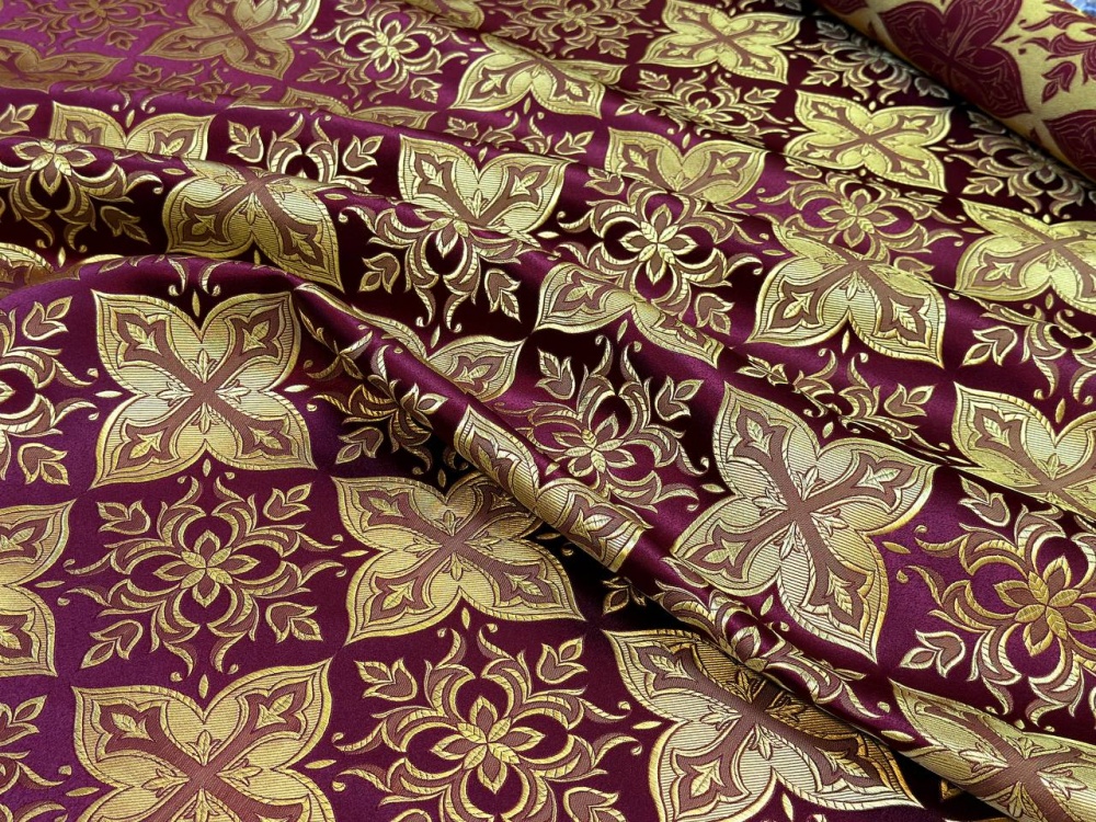 Шелк ВЕРА-2, бордо с золотом, шир. 150 см, Рахманово