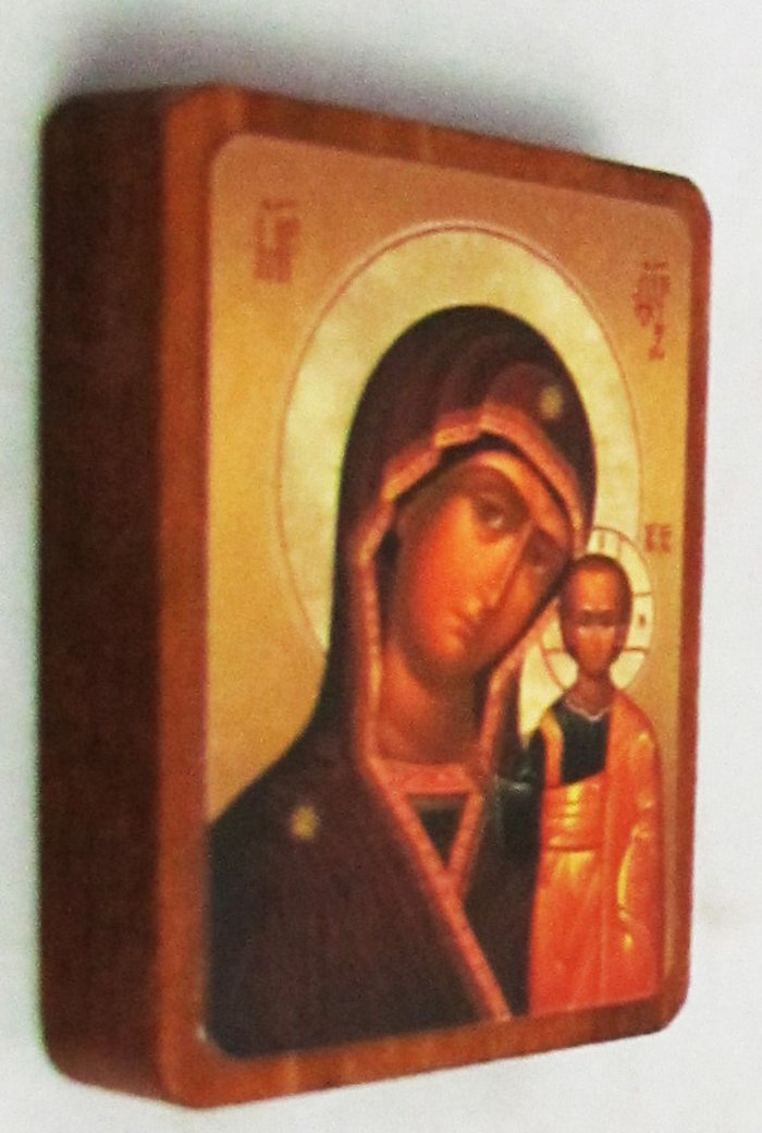 Икона Казанская Божией Матери №117 р1 литография 4х5 см на деревянной доске