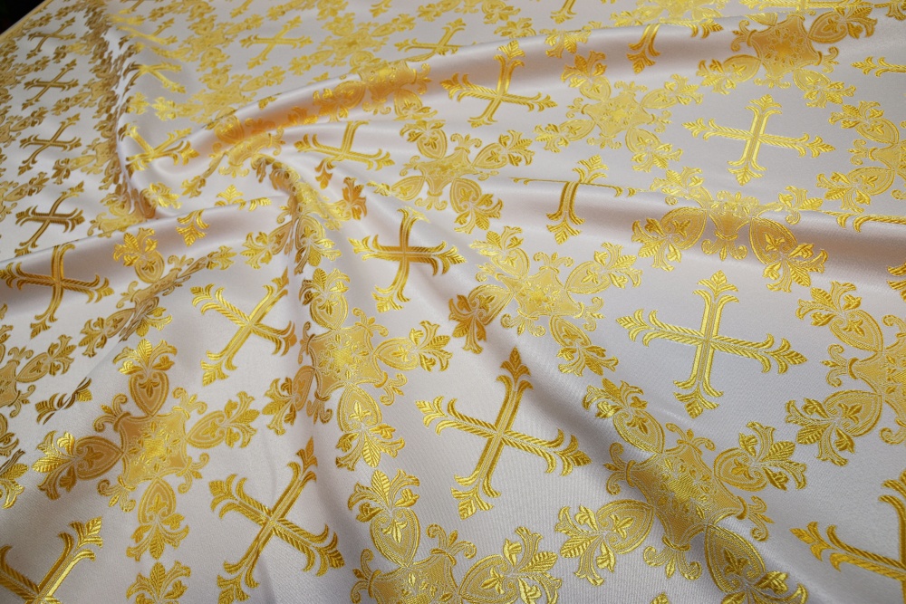 Шелк ЗЛАТОУСТ, белый с золотом, шир. 150 см, Рахманово