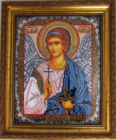 Икона Ангел Хранитель, бисер, ручная работа, рамка, багет 23. 5х28 см
