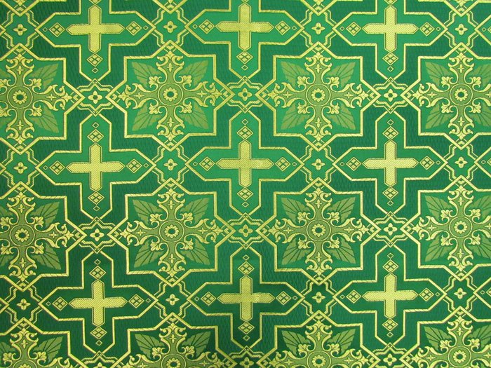 Шелк КУСТОДИЯ, зеленый с золотом, шир. 150 см, Рахманово