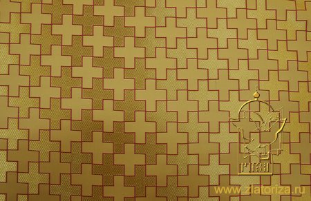 Шелк НОВГОРОДСКИЙ КРЕСТ, желтый с красной окантовкой, с золотом, шир. 160 см