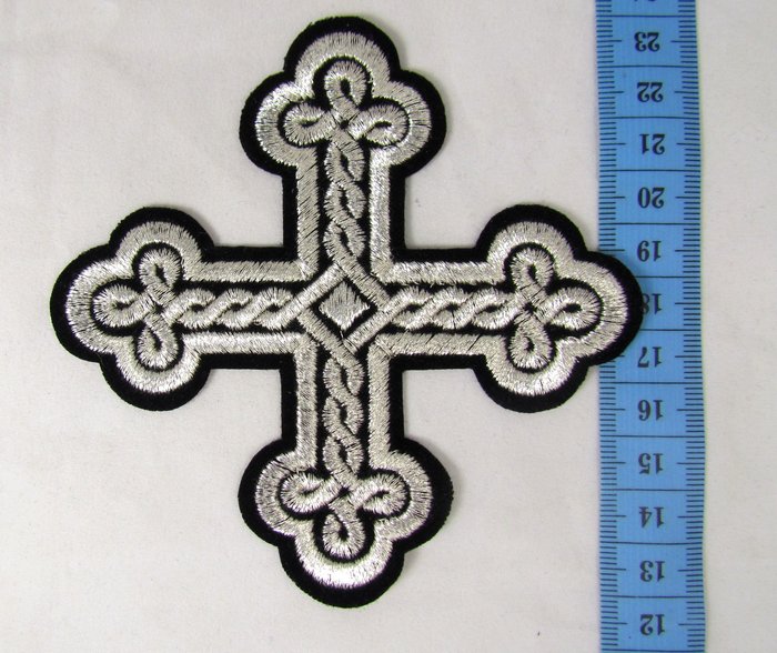 Крест 2 ОКРУГЛАЯ ПЛЕТЕНКА, черный с серебром,10-12 см