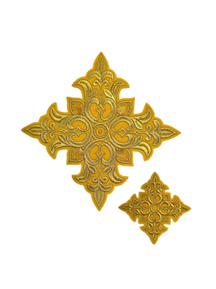 Крест Престол/Жертвенник ПОЧАЕВ, желтый с золотом, 23 см