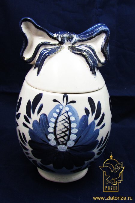 Яйцо-шкатулка (банка для сыпучих продуктов) Гжель, 11х19 см, ручная роспись, керамика, 2954070