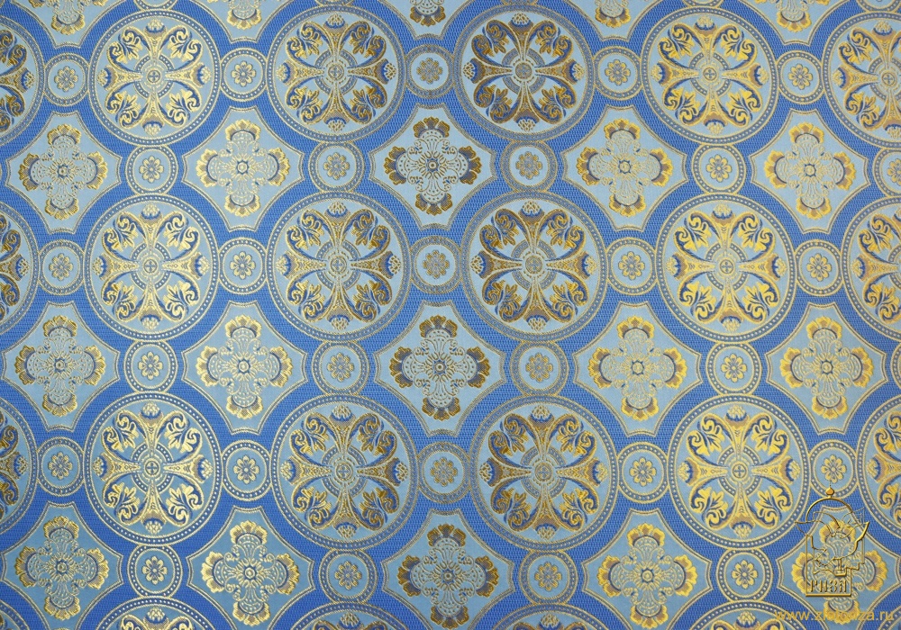 Шелк ВИЗАНТИЯ, голубая с золотом, шир. 160 см