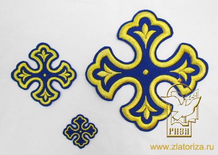Набор крестов, иерейский, ТРИЛИСТНИК синий с золотом, 14 шт, арт. 22433