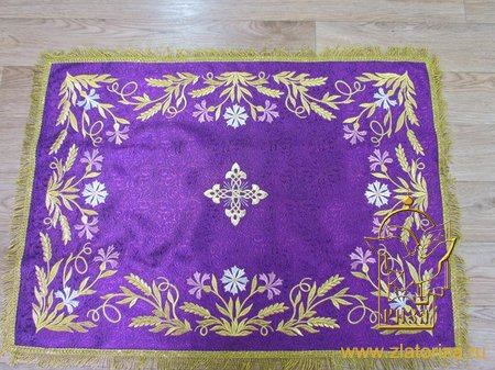 Покровцы парча Оренбург, цвет - фиолетовый с золотом, с вышивкой