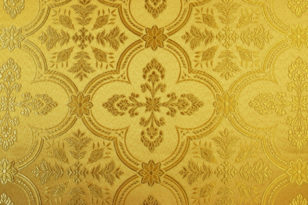 Шелк ЛЮБАВА, желтый с золотом, шир. 150 см, Рахманово