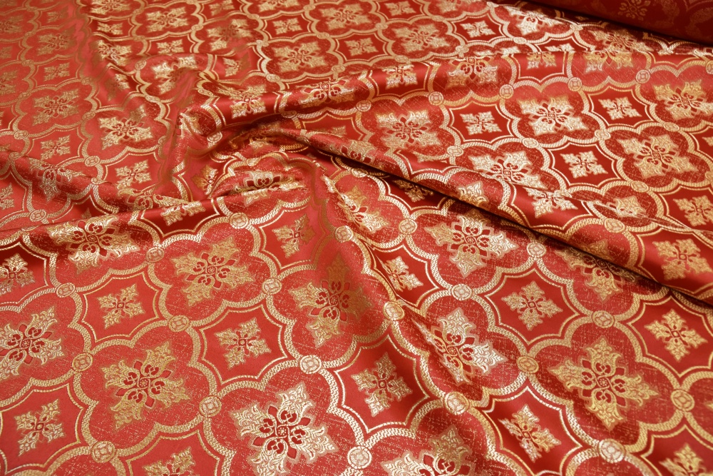 Шелк КЕФАЛОНИЯ, красный с золотом, шир. 150 см, Павловский Посад
