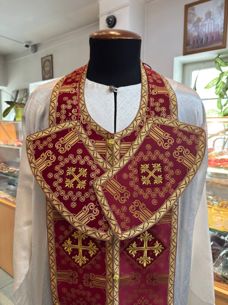 Епитрахиль + поручи, бордовая с золотом