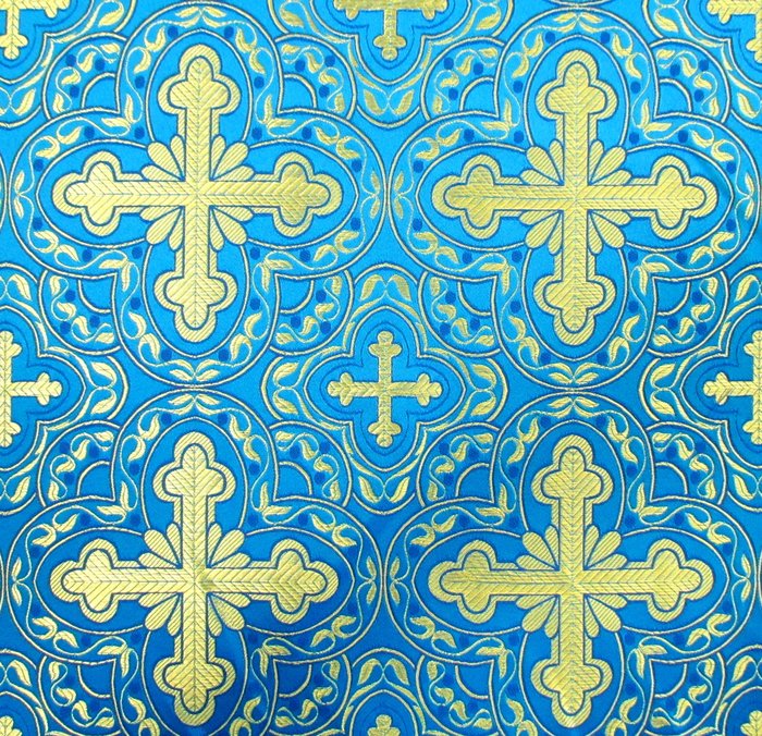 Шелк ПОЛОЦК, голубой с золотом, шир. 150 см, Рахманово