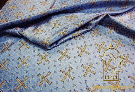 Парча Греция АФОН, голубая с золотом, шир. 150 см