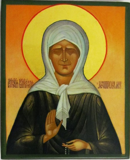 Икона Матрона Московская святая блаженная, письмо Палех, 9х11 см, на новой доске
