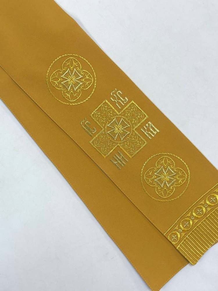 Закладка вышитая, горчица с золотом, шир. 13 см