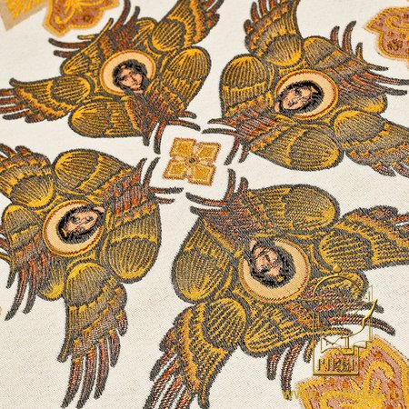 Парча итальянская ХЕРУВИМЫ, белая с золотом, арт. 69391