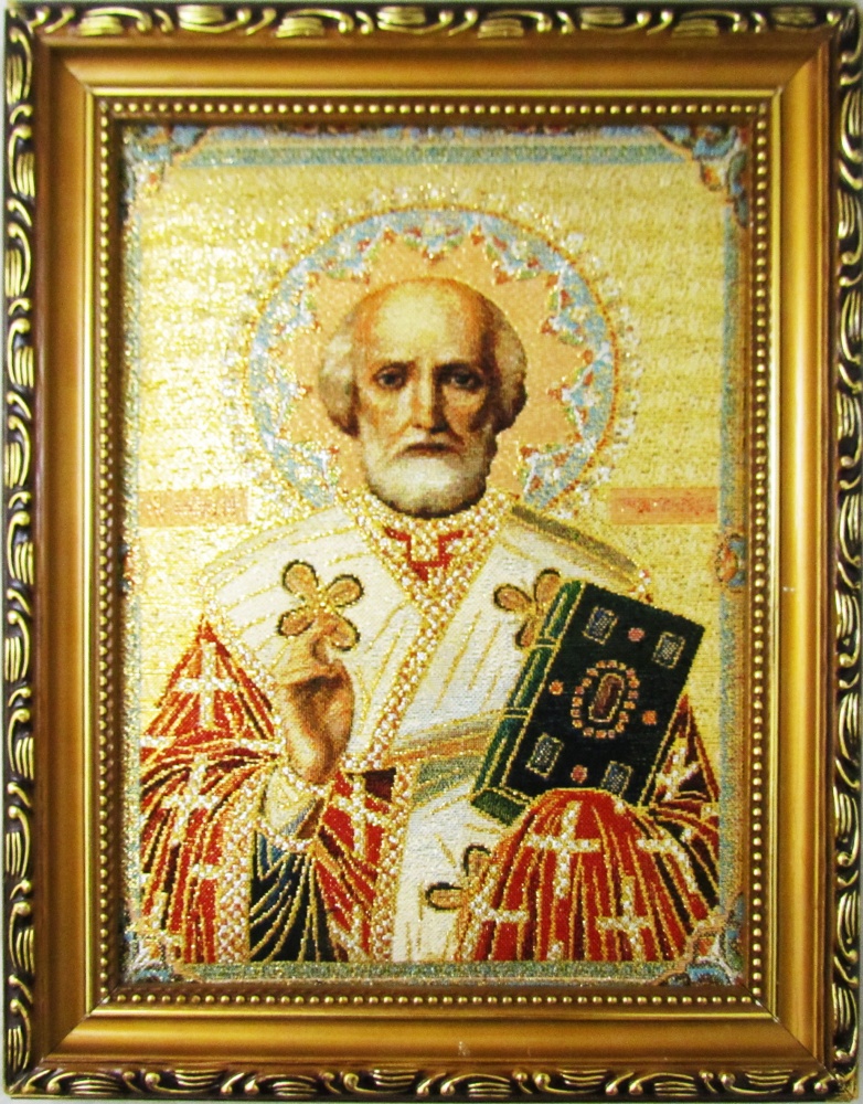 Икона Николай Чудотворец святитель 22х28 гобелен в багете