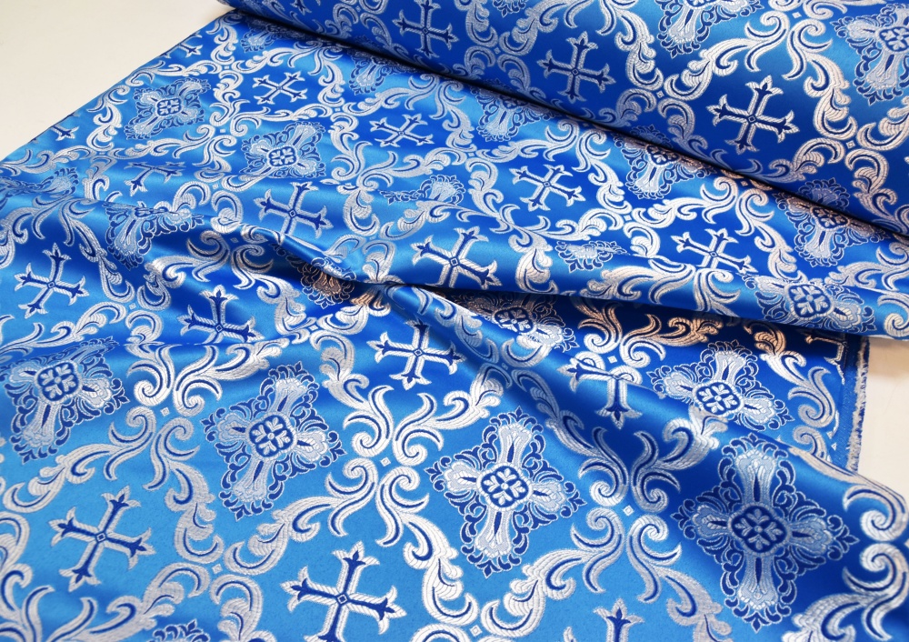 Шелк НИКОЛАЕВСКИЙ, голубой с серебром, шир. 300 см, Павловский Посад