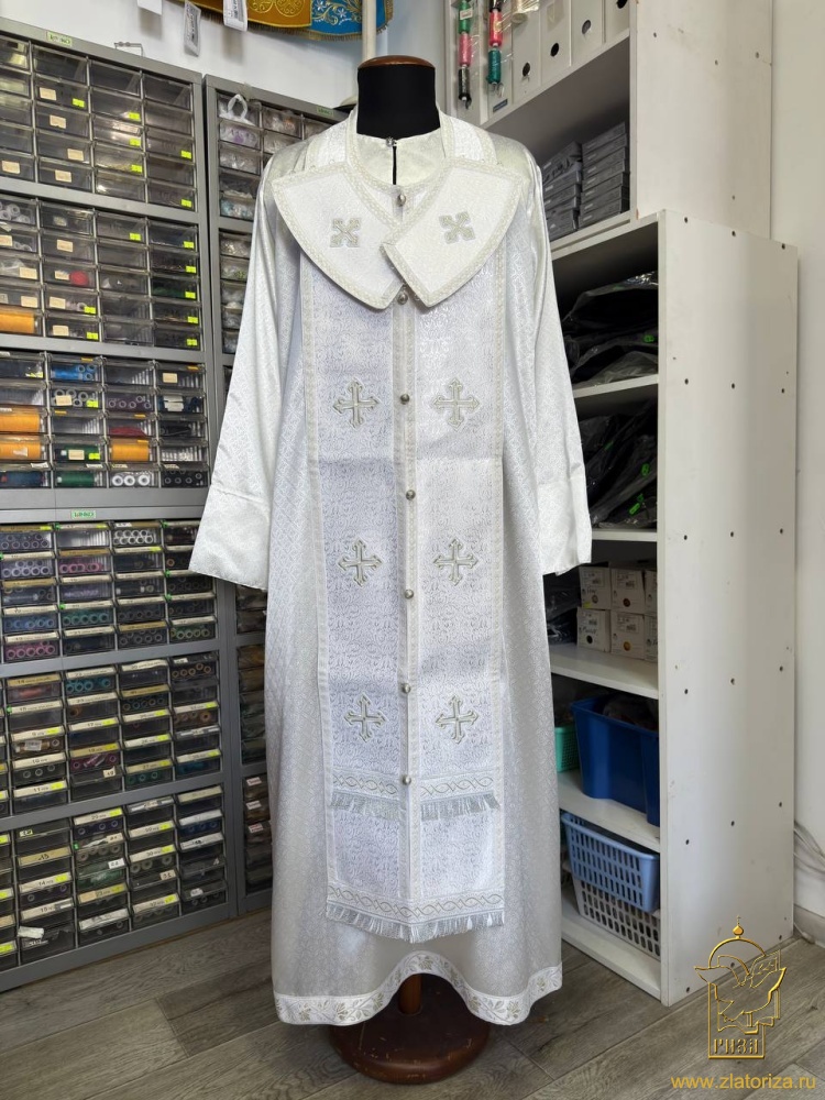 Епитрахиль + поручи, белый с серебром, шелк
