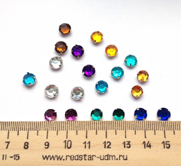 Стразы пришивные, круглые, в цапах КРЕСТ, цвет - микс