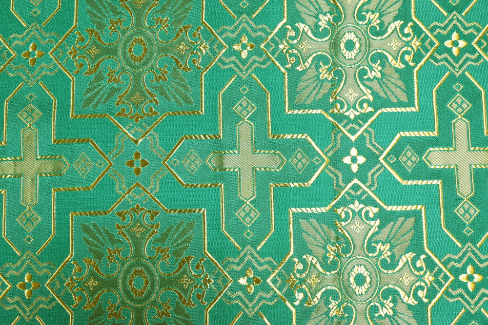 Шелк КРУПНАЯ КУСТОДИЯ, зеленый с золотом, шир. 160 см