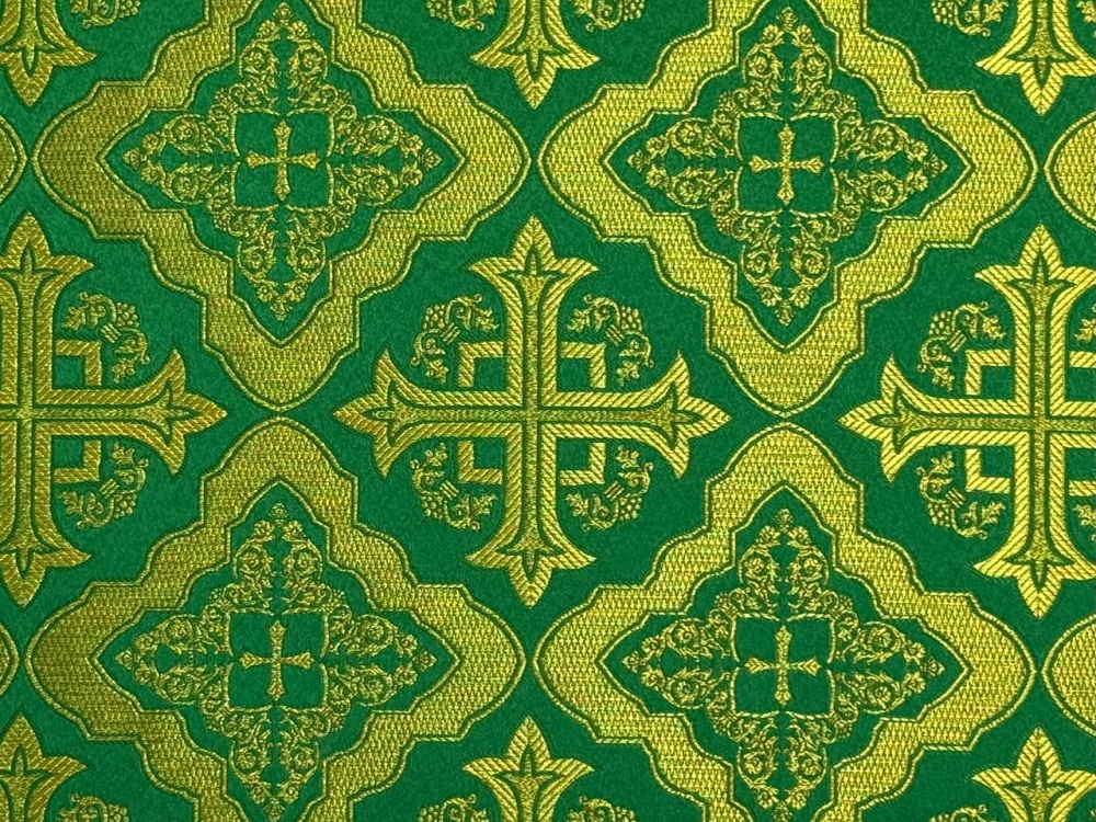 Парча ЛАДОГА, зеленая с золотом, шир. 150 см, Рахманово