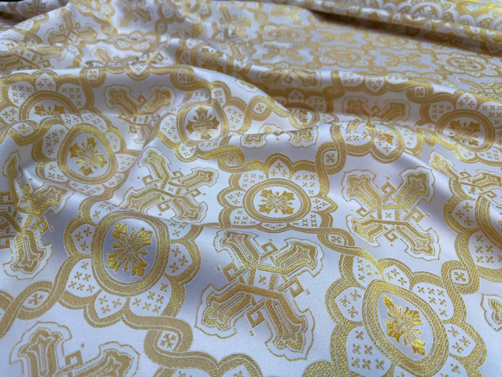 Парча ПОДСОЛНУХ, белая с золотом, шир. 150 см, Рахманово