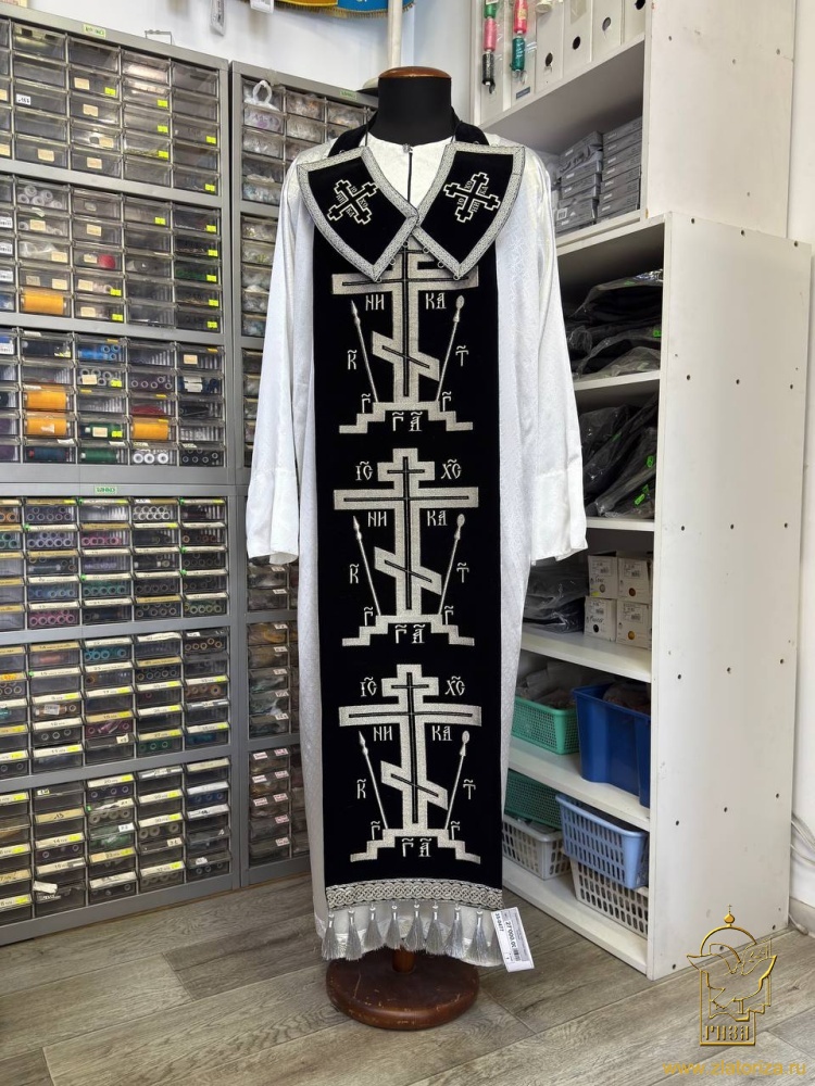 Епитрахиль + поручи, черн с сереб, бархат вышивка