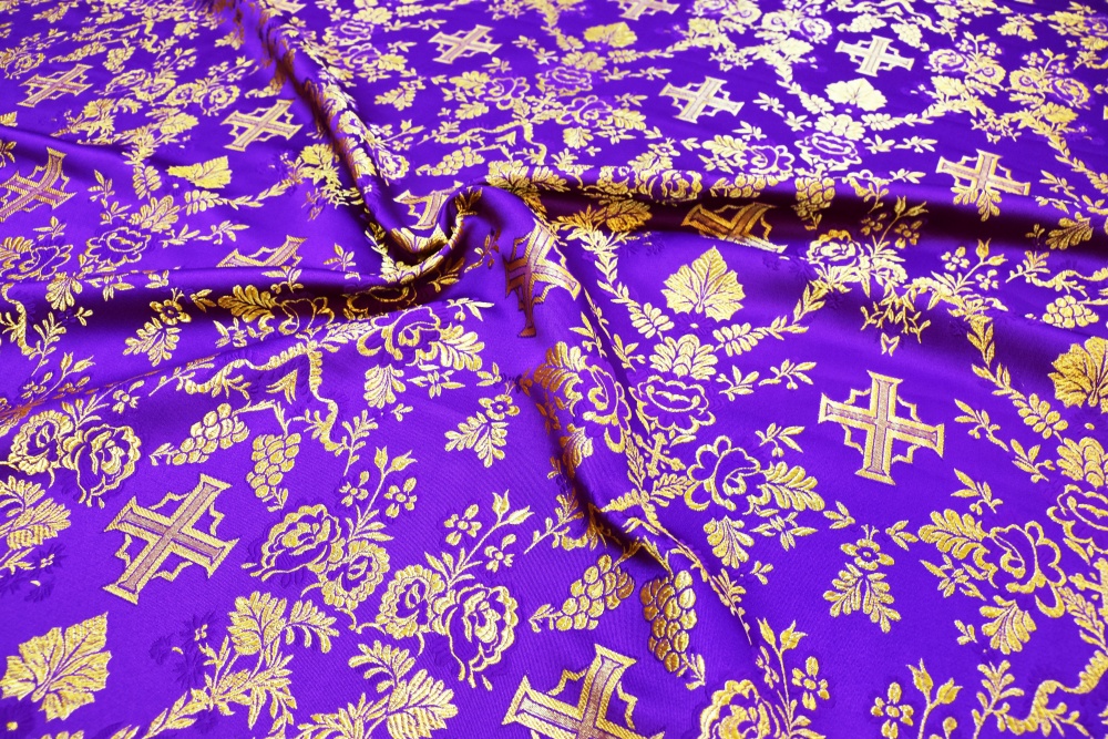 Парча ФЕВРОНИЯ, фиолетовая с золотом, шир. 150 см, Рахманово