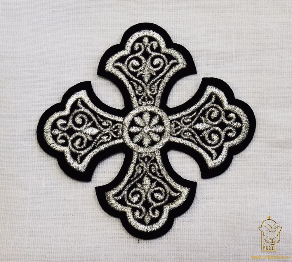 Крест 1 УЗОРНЫЙ черный с серебром,14,5 -16 см