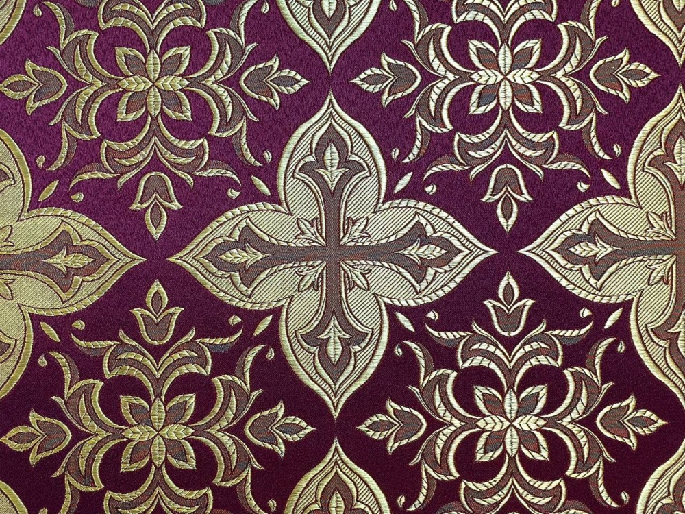 Шелк ВЕРА-2, бордо с золотом, шир. 150 см, Рахманово