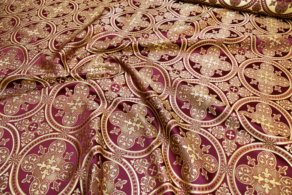 Шелк ВЛАДИМИРСКИЙ, бордовый с золотом, шир. 150 см, Рахманово