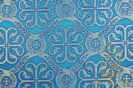 Парча РАСЦВЕТШИЙ КРЕСТ, голубая с серебром, шир. 150