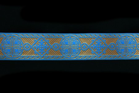 Галун ВИЗАНТИЯ, голубой с золотом, шир. 4 см, ФР