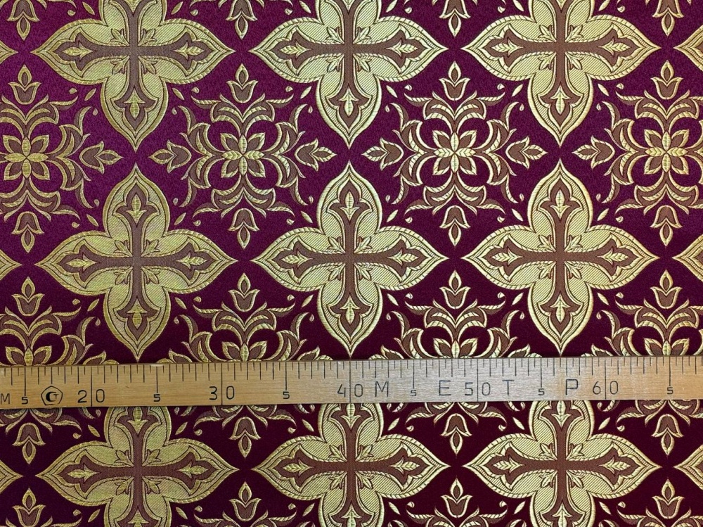Шелк ВЕРА-2, бордо с золотом, шир. 150 см, Рахманово