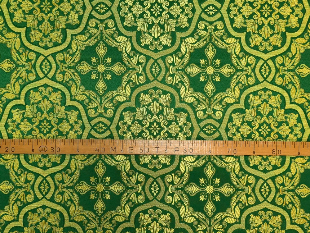 Шелк БЛАГОВЕСТ, зеленый с золотом, шир. 150 см, Рахманово