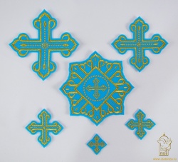 Набор крестов КАНОН W 002, иерейский, голубой с золотом, 14 шт,