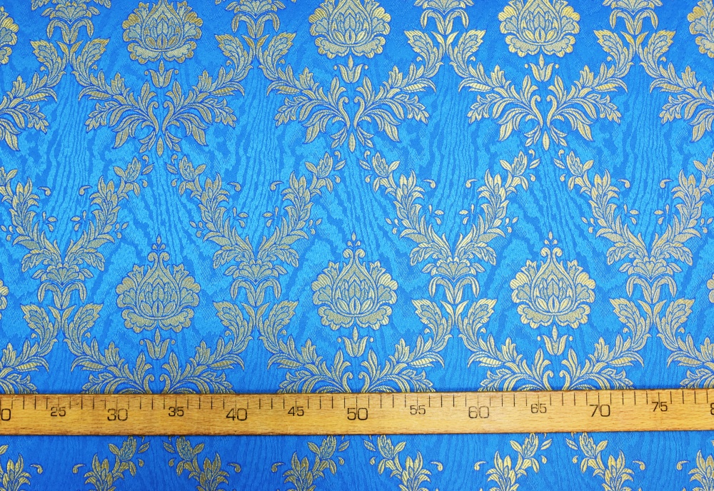 Парча ЛИРА, голубая с золотом, шир. 150 см, Рахманово