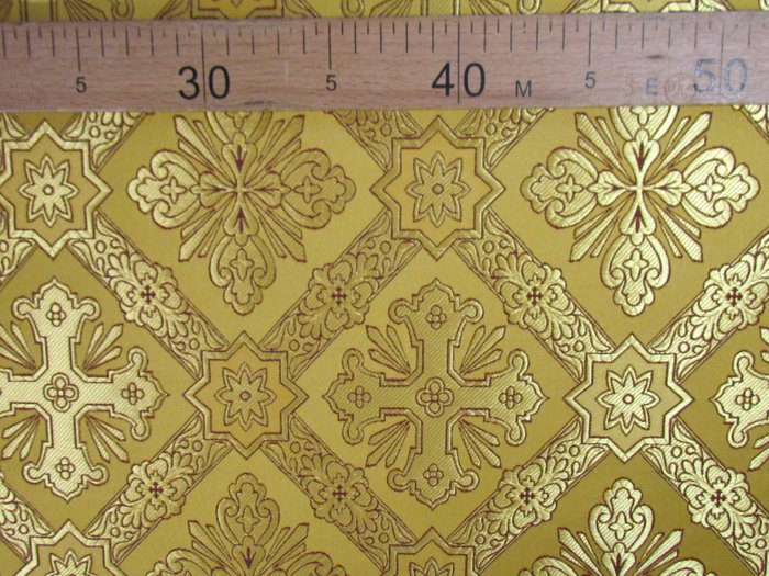Шелк КАНОН, желтый с золотом с бордо окантовкой, шир. 150 см, Рахманово