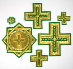 Набор крестов, иерейский, НОВГОРОДСКИЙ КРЕСТ, зеленый с золотом, 14 шт