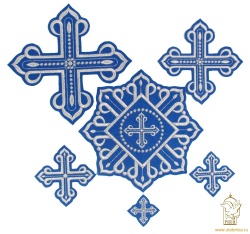 Набор крестов КАНОН W 002, иерейский, синий с серебром, 14 шт, Набор крестов КАНОН W 002, иерейский, синий с серебром, 14 шт,