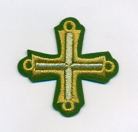 Крест 4 ПЕТЕЛЬНЫЙ, зеленый с золотом,6-7 см