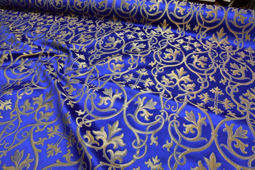 Парча СВЯТОГОРСКАЯ, синяя с золотом, шир. 165 см