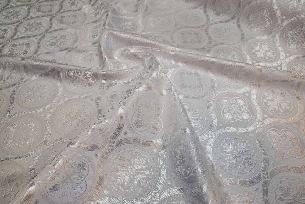 Шелк ПАСХА нью (Византийские круги), белый с серебром, шир. 160 см
