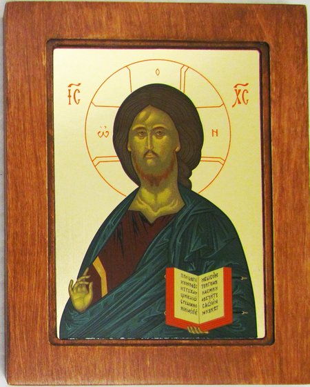 Икона Спаситель с Евангелием, шелкография, 22х18 на деревянной доске